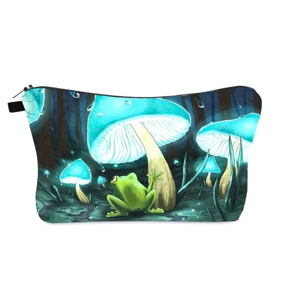 Cosmetic Bag Makeup Mushroom Frog Trip Glow Wonderland Pouch Travel Storage NEW - Picture 1 of 3